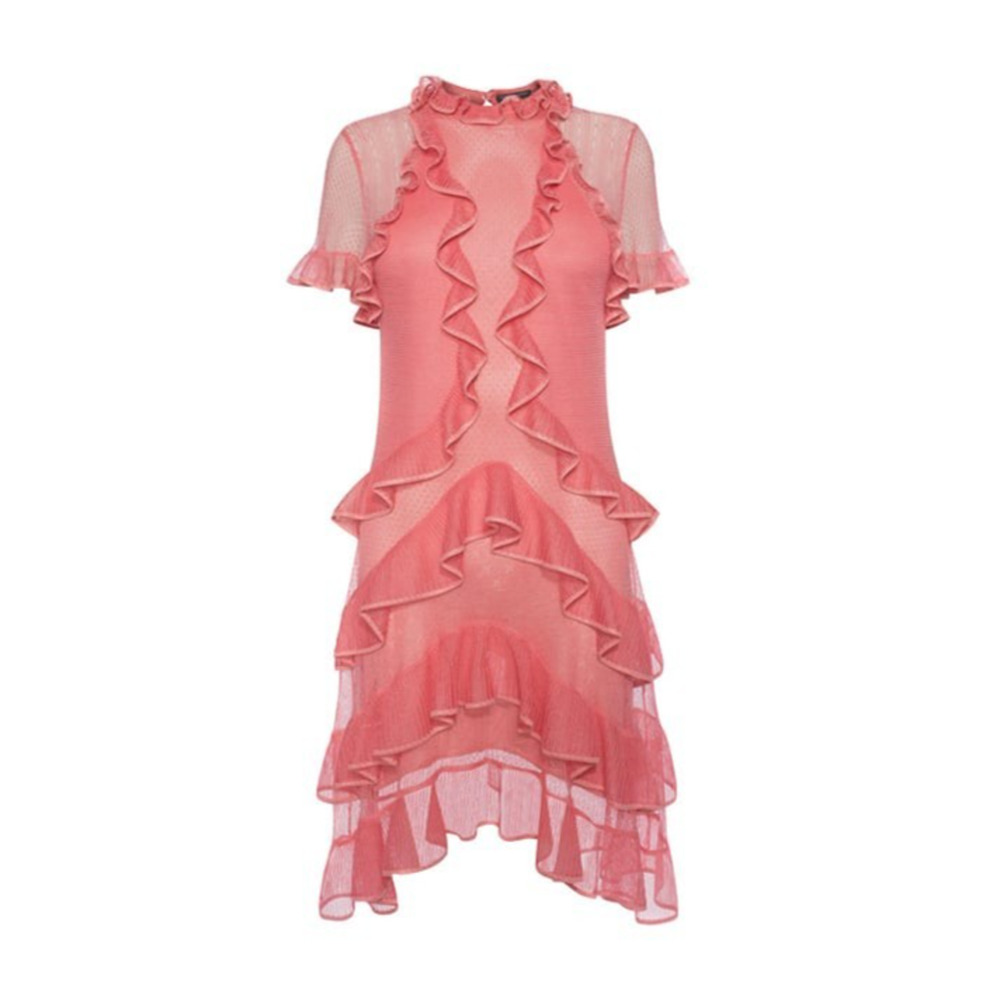 ALEXANDER MCQUEEN Silk Pointelle Knit Lace Flounce Ruffle Dress Italy L $2990